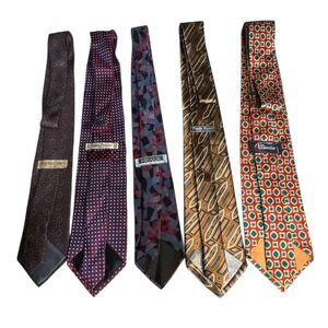 European Italian Vintage Silk Necktie Lot 5Pc Majorva Rossi Vesuvio Preowned Men